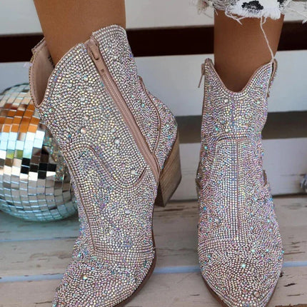 2024 Women’s Glitter High Heel Western Ankle Boots