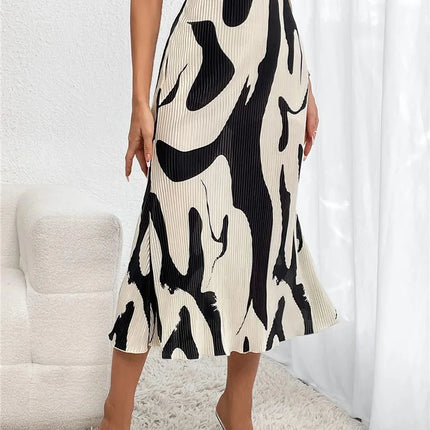 Women’s High-Waist Graphic Print Pleated Midi Skirt