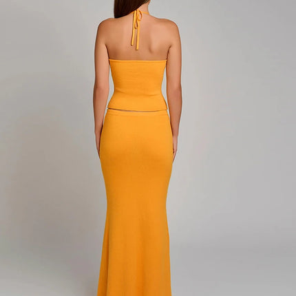 Sisterlinda Bandage Halter Set – Backless Tank & Maxi Skirt Suit