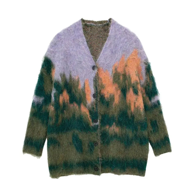 TRAFZA Women’s Vintage Printed V-Neck Cardigan