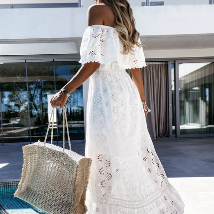 Bohemian Strapless Lace Dress – Off-Shoulder Tassel Summer Maxi