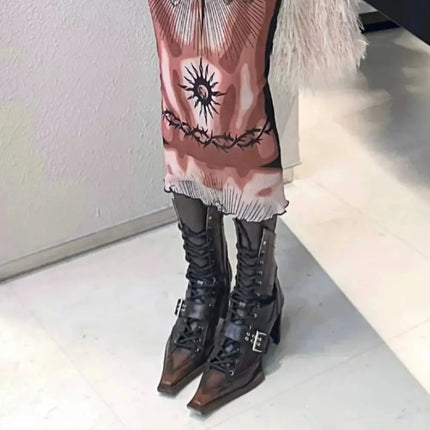 2025 Retro Punk Mid-Heel Platform Cowboy Boots