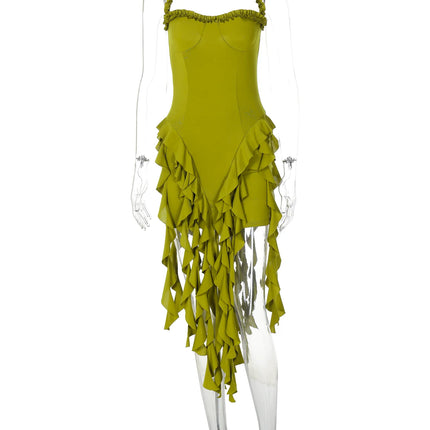 Hugcitar Ruffled Halter Backless Mini – Elegant Spring Dress