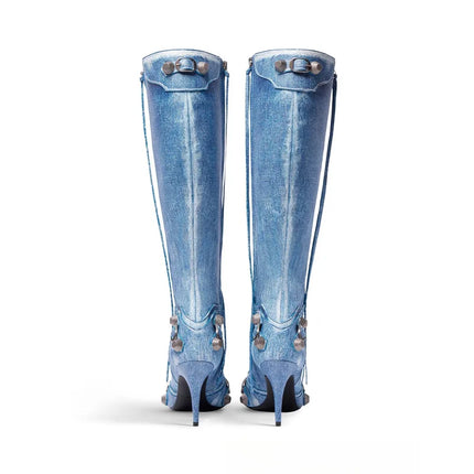 Women’s Pointed Rivet Tassel Knee-High Boots with Side Zip