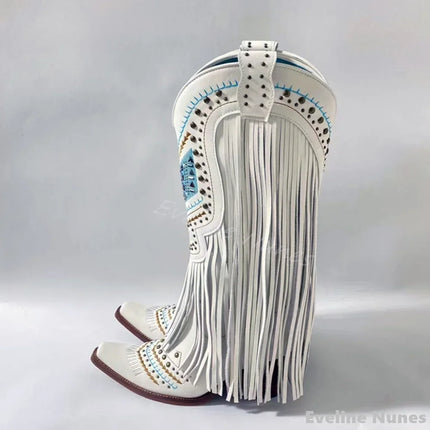 Retro Rhinestone Fringe Cowboy Boots for Women