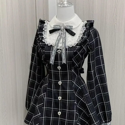 Harajuku Kawaii Bow Plaid Dress – Slim Fit Lolita Style