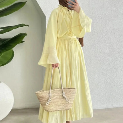 Ruffle Flare Sleeve Set – Lace-Up Shirt & Pleated High-Waist Skirt