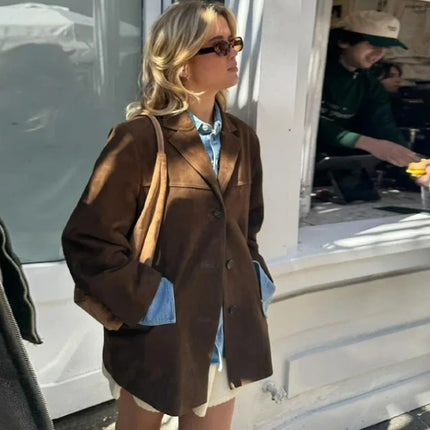 2025 Autumn Suede Jacket – Casual Single-Breasted Street Coat