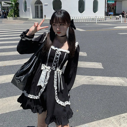 Harajuku Kawaii Bow Plaid Dress – Slim Fit Lolita Style