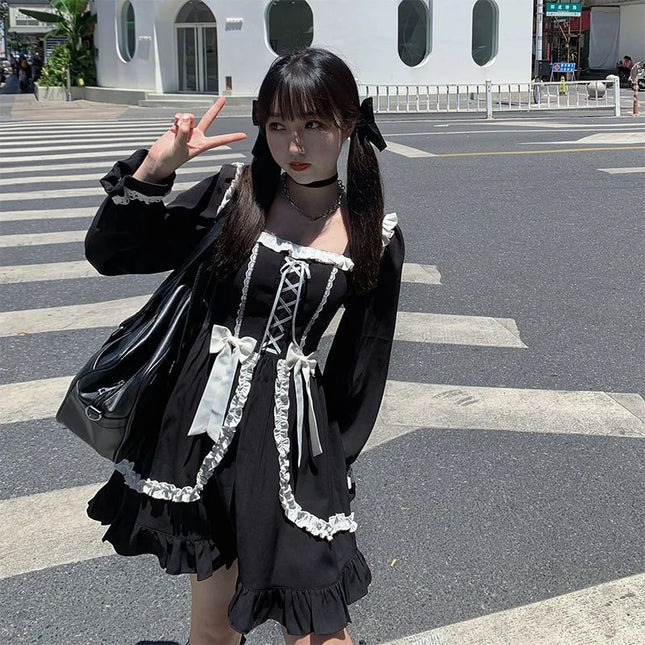 Harajuku Kawaii Bow Plaid Dress – Slim Fit Lolita Style