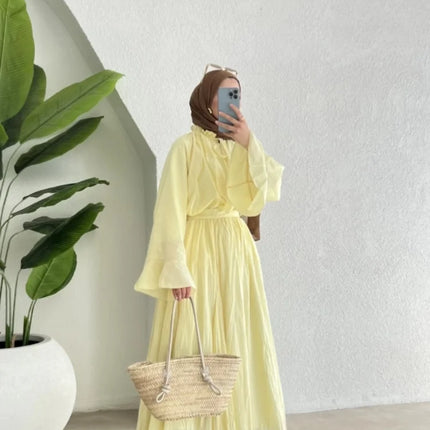 Ruffle Flare Sleeve Set – Lace-Up Shirt & Pleated High-Waist Skirt