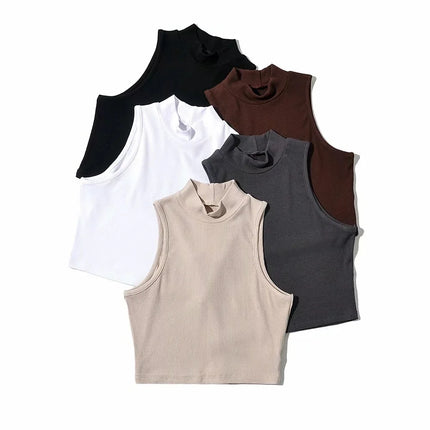 Summer High Neck Crop Top – Women’s Sleeveless Tank (5 Colors)