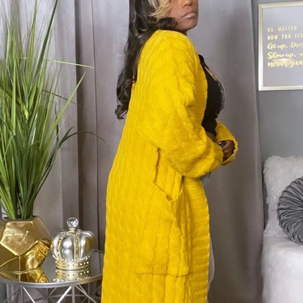 Women’s Yellow Crochet Knit Long Cardigan