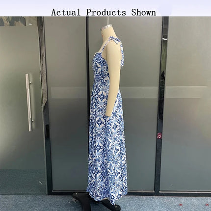 Wefads Retro Porcelain Print Maxi – Sexy Tie-Up Backless Dress