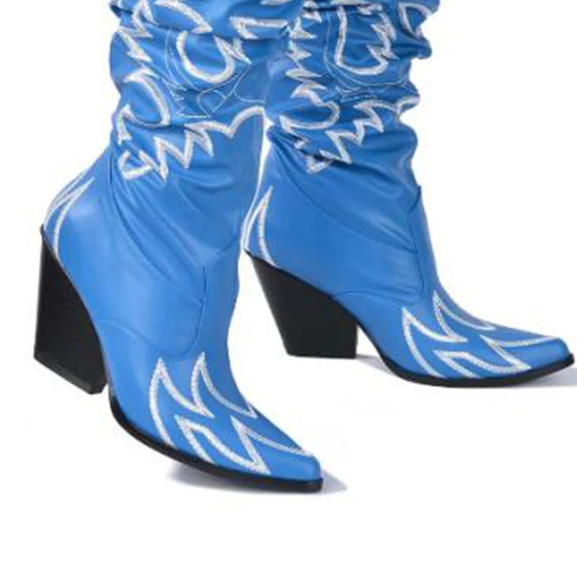 Onlymaker Women’s Wide-Calf Knee-High Embroidered Cowboy Boots