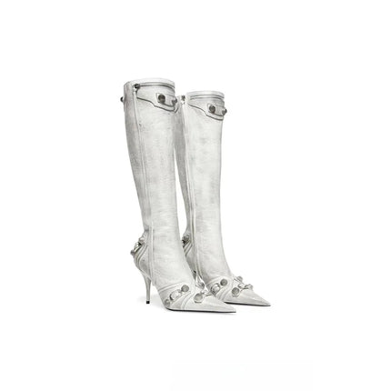 Women’s Pointed Rivet Tassel Knee-High Boots with Side Zip