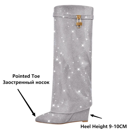 Onlymaker Women’s Rhinestone Knee-High Party Boots