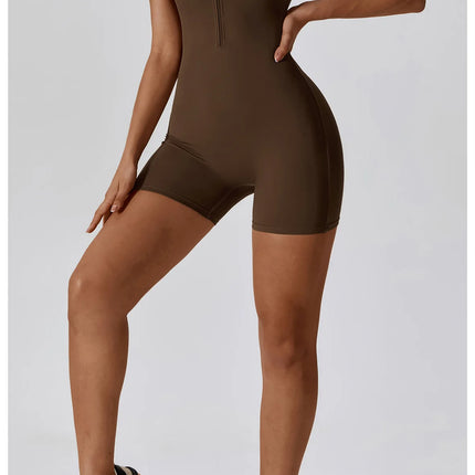 Short Sleeve Zipper Yoga Jumpsuit Romper for Women