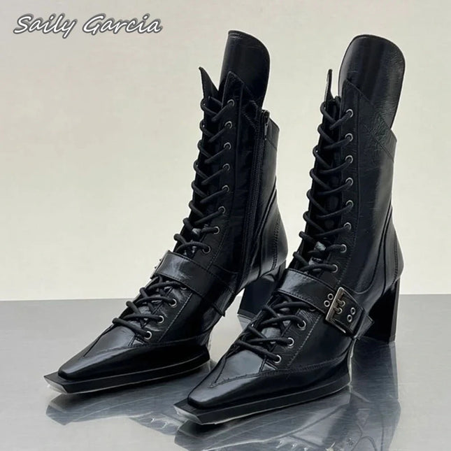 2025 Retro Punk Mid-Heel Platform Cowboy Boots