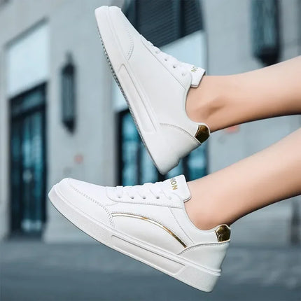 Women’s White Low-Top PU Leather Casual Sneakers