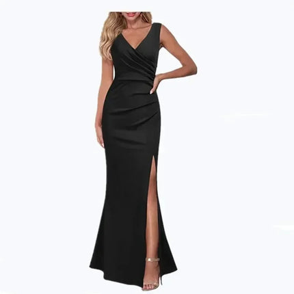 Elegant V-Neck Sleeveless Maxi – Slim Side Slit Party Dress