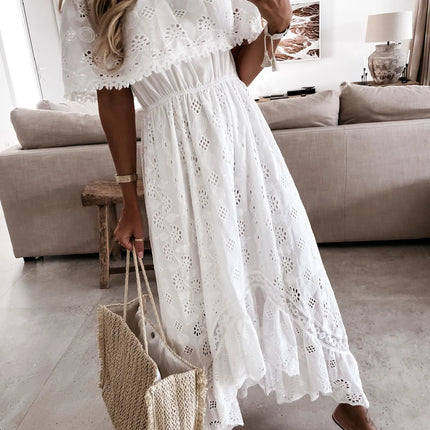 Bohemian Strapless Lace Dress – Off-Shoulder Tassel Summer Maxi