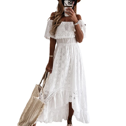 Bohemian Strapless Lace Dress – Off-Shoulder Tassel Summer Maxi