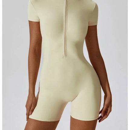 Short Sleeve Zipper Yoga Jumpsuit Romper for Women