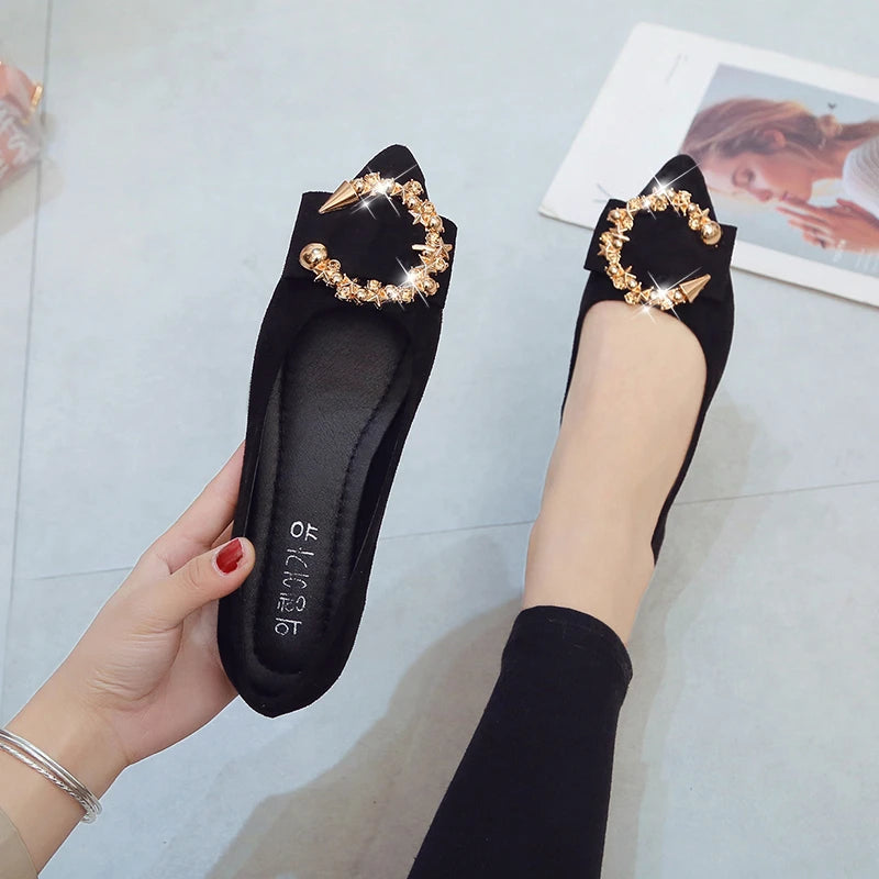 Women’s Casual Pointed Toe Non-Slip Metal Decor Shoes