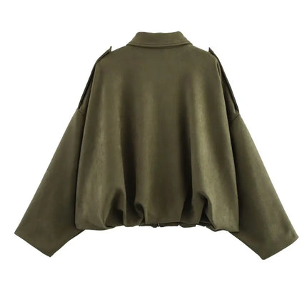 ETJ 2025 TRAF Suede Effect Loose Lapel Bomber Jacket