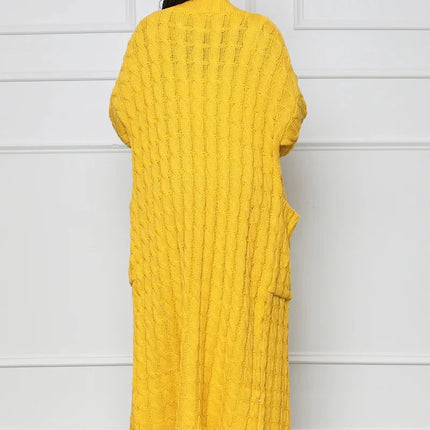 Women’s Yellow Crochet Knit Long Cardigan