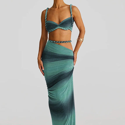 Weird Puss 2-Piece Bandage Set – Square Neck Bra & Ruched Skirt