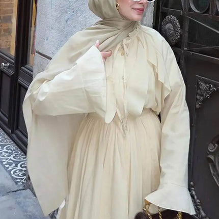 Ruffle Flare Sleeve Set – Lace-Up Shirt & Pleated High-Waist Skirt