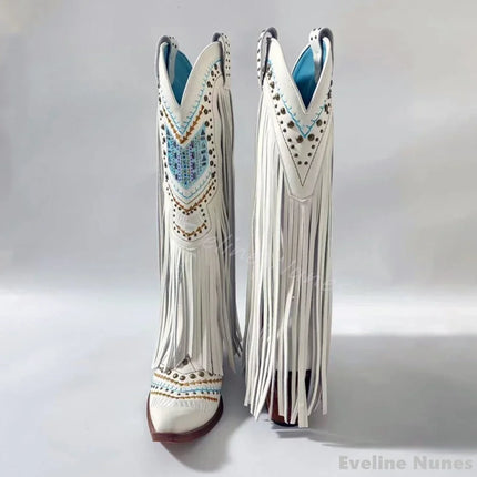 Retro Rhinestone Fringe Cowboy Boots for Women