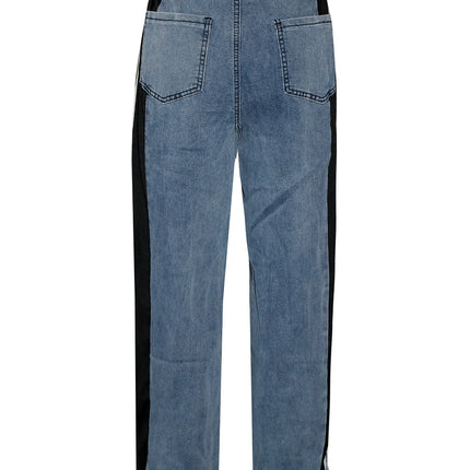 Women’s Patchwork Striped High-Waist Wide-Leg Jeans