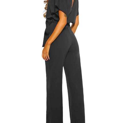 Women’s Elegant Wide-Leg Jumpsuit with Waist Tie