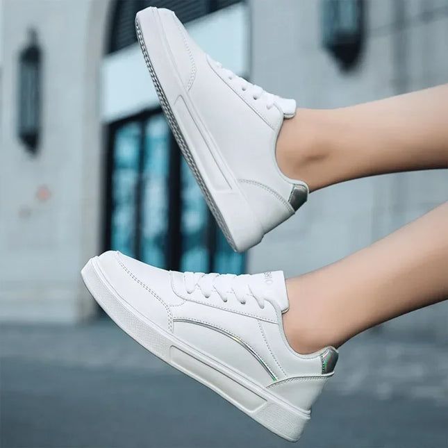 Women’s White Low-Top PU Leather Casual Sneakers