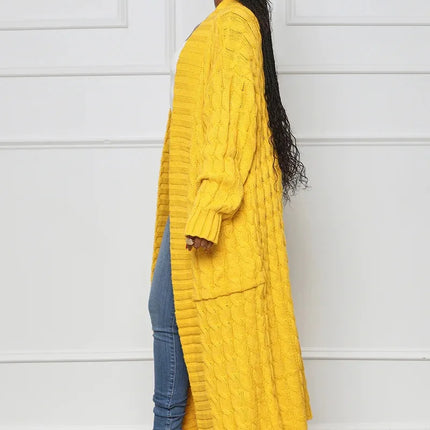 Women’s Yellow Crochet Knit Long Cardigan