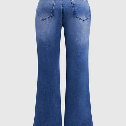 Women’s High-Waist Floral-Print Slim Flare Denim Jeans with Raw-Edge Hem