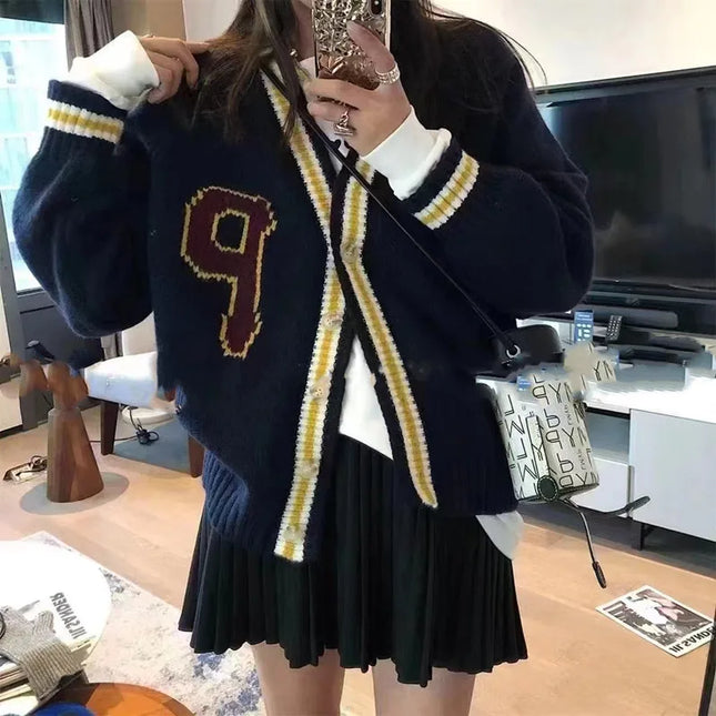 Women’s Varsity Striped Letter Print Cardigan