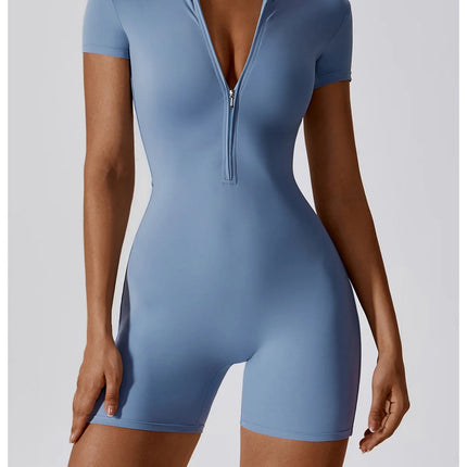 Short Sleeve Zipper Yoga Jumpsuit Romper for Women