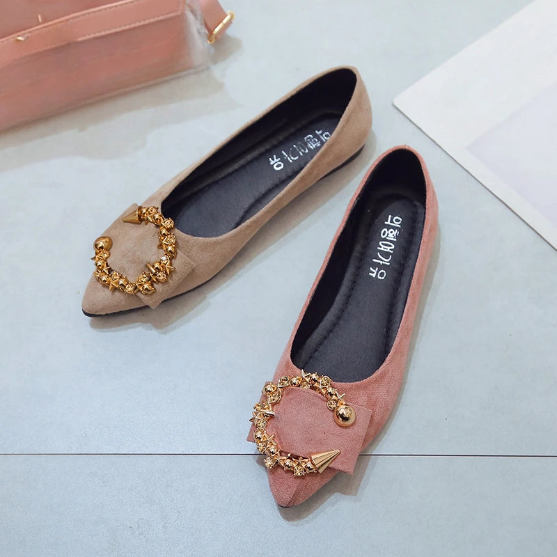 Women’s Casual Pointed Toe Non-Slip Metal Decor Shoes