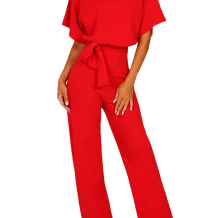 Women’s Elegant Wide-Leg Jumpsuit with Waist Tie