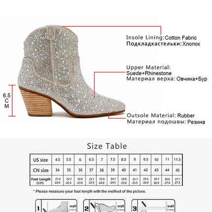 2024 Women’s Glitter High Heel Western Ankle Boots