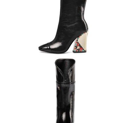 Rhinestone Cowhide Mid-Knee Heeled Boots