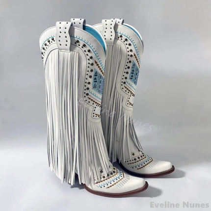 Retro Rhinestone Fringe Cowboy Boots for Women