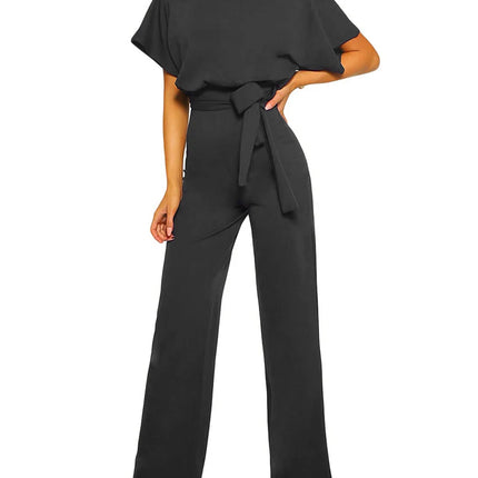 Women’s Elegant Wide-Leg Jumpsuit with Waist Tie
