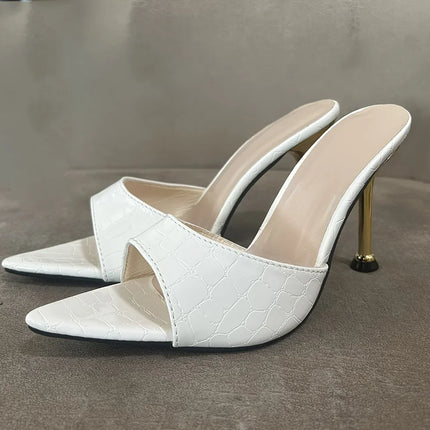 Women’s Crocodile-Texture Pointed-Toe Stiletto Sandals