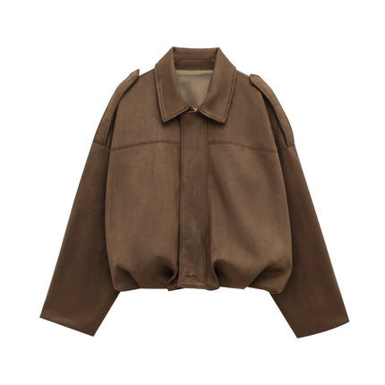 TRAFZA Brown-Green Suede Bomber – Vintage Motorcycle Jacket