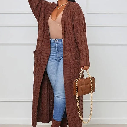 Women’s Yellow Crochet Knit Long Cardigan